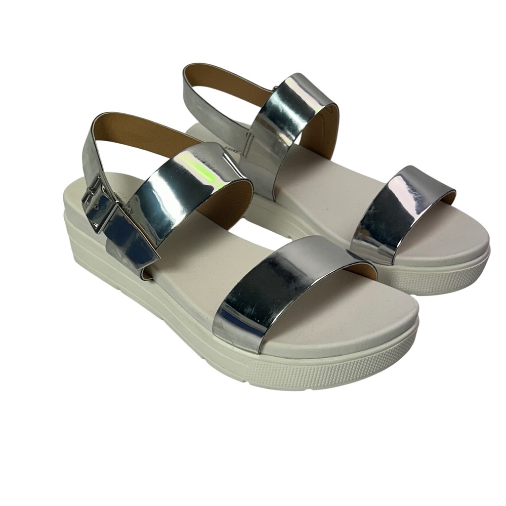 Skechers Cali Strut Fun Factor Silver Metallic Platform Sandals 31527 Women 8